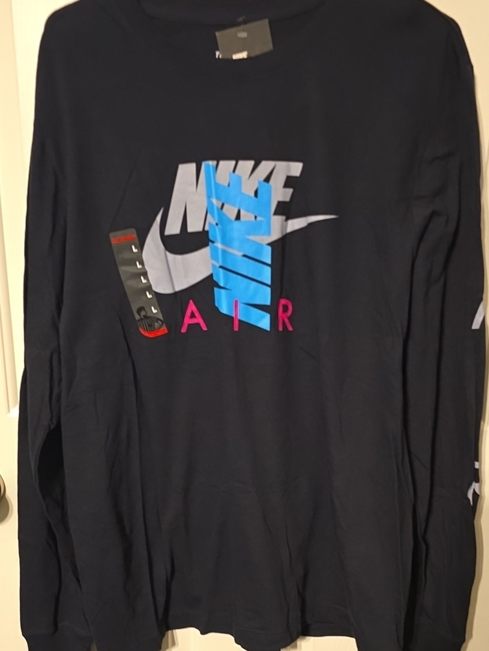 Nike Men's Long Sleeve Tee -Black with Blue, Gray & Pink Logo